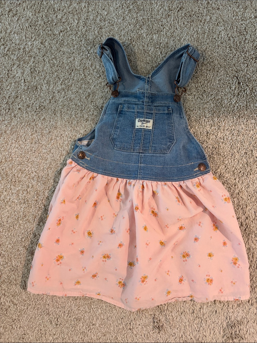 OshKosh B'gosh Denim Bib Overall Dress with Pink Floral Skirt